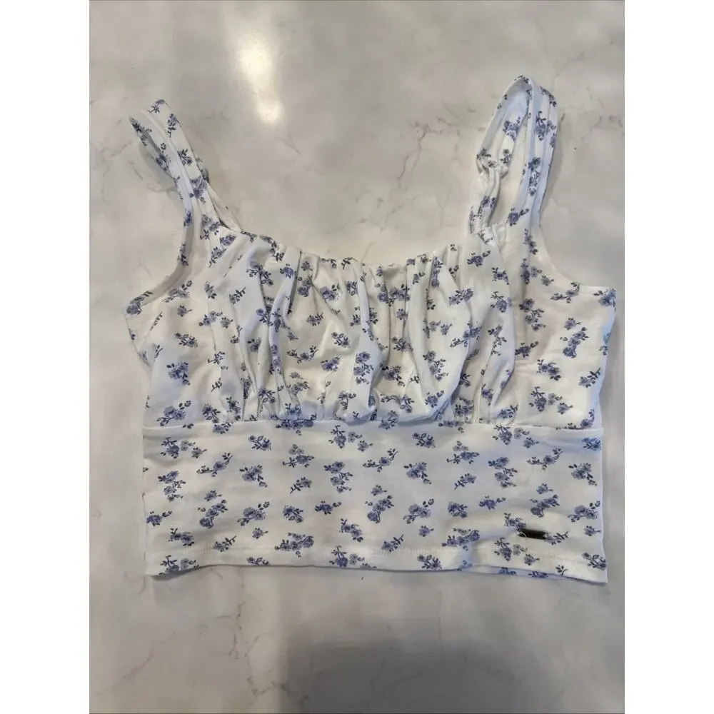 Hollister Co. Women's White and Blue Crop-top S - Picture 6 of 6